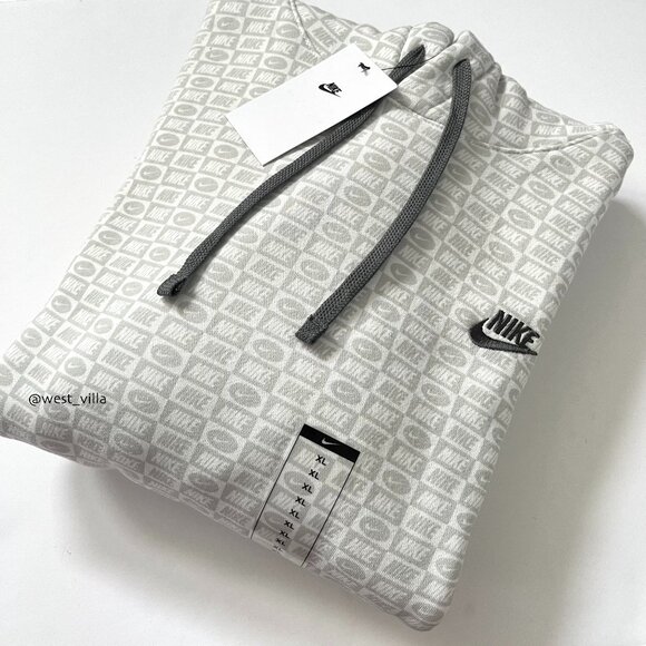 Nike Sportswear Club Fleece Monogram Pullover Hoodie Men's XL Summit White Gray - Picture 1 of 7